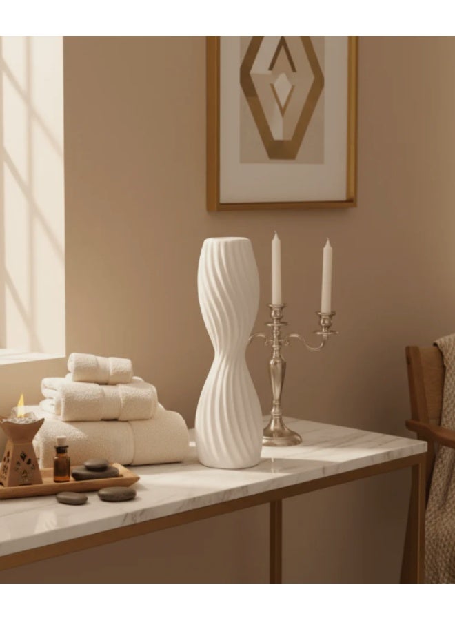 AKDC Premium Modern Sculptural Ceramic Flower Vase – Elegant White Finish, Artistic Unique Shape Home Décor Accent, 39 × 11 cm - Image 3